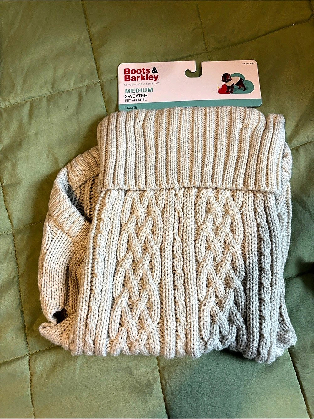 Boots & Barkley Cable-Knit Turtleneck Dog Sweater Medium